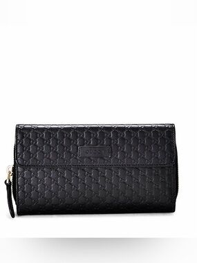 Gucci Black Leather Microguccissima Flap Continental Wallet